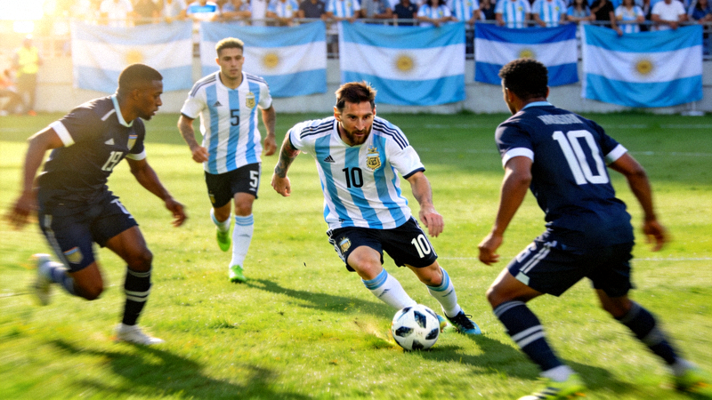 阿根廷国家男子足球队梅西带领球队进攻的经典镜头